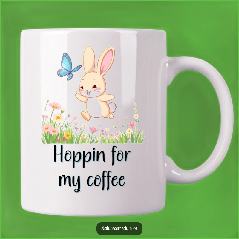 Funny Bouncing Bunny Mug: Joyful Meadow Scene Gifts for Flower Lovers