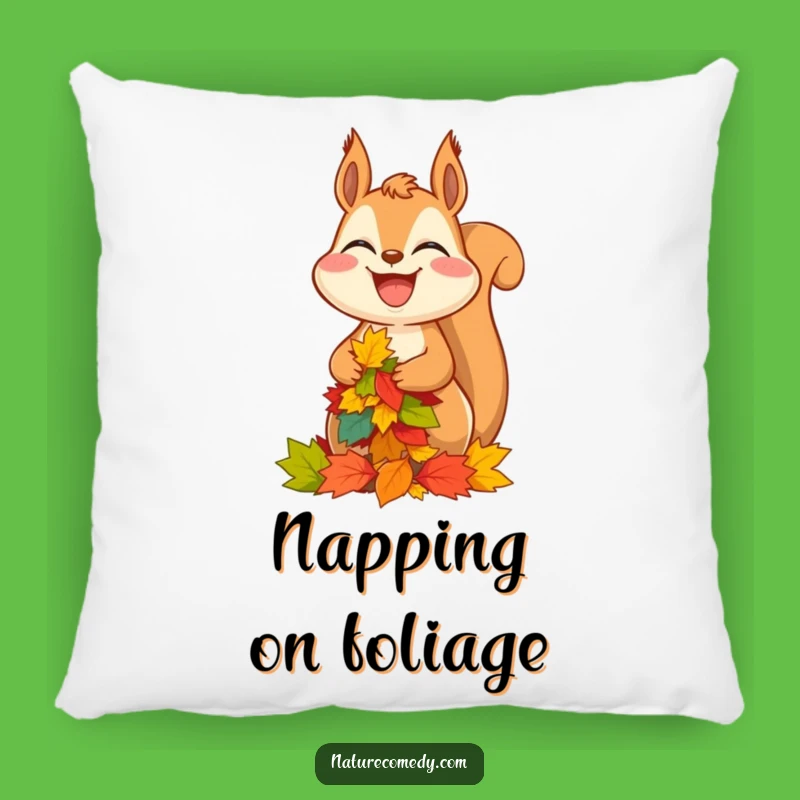 Funny Squirrel Pillow: Cozy & Hilarious Autumn Leaf Balance Comfort Gift!