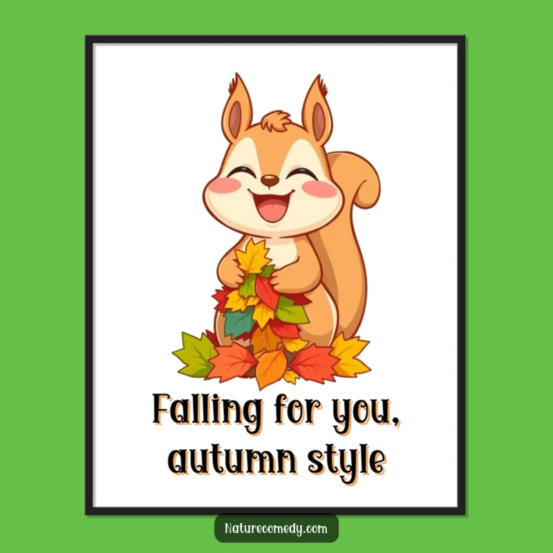 Funny Free Printable Wall Art: Laughing Squirrel Autumn Leaves Downloadable Nature Art