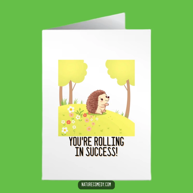 Free Printable Congratulations Card: Hedgehog Rolling Flowers Downloadable Success