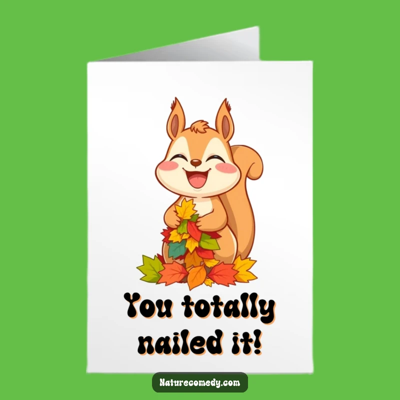 Free Printable Congratulations Card: Laughing Squirrel Autumn Leaves Downloadable Gift