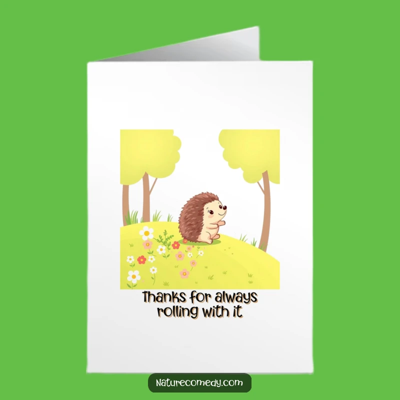 Free Printable Thank You Card: Hedgehog Rolling Flowers Downloadable Gratitude